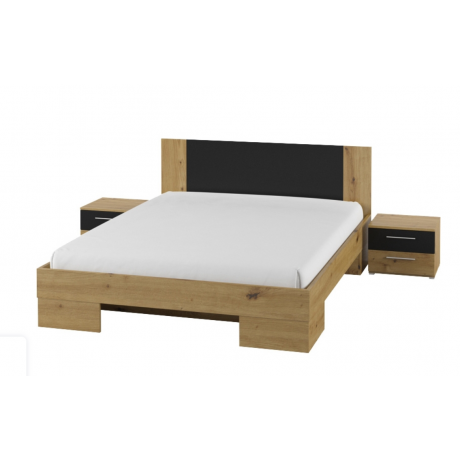 Łoże VERA 180 x 200 + Szafki nocne TYP-52 (Dąb Artisan / Czarny)- helvetia