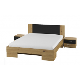 Łóżko VERA 160 x 200 + Szafki nocne TYP-81(Dąb Artisan / Czarny)- Helvetia 