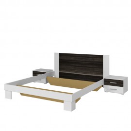 ŁOŻE + STOLIKI NOCNE (2SZT.) 180X200 VERA typ-52 (Biały / Czarny orzech)