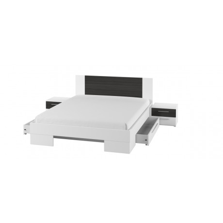 ŁOŻE + STOLIKI NOCNE (2SZT.) 160X200 VERA typ-81 (Biały - Czarny Orzech)