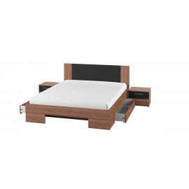 ŁOŻE + STOLIKI NOCNE (2SZT.) 160X200 VERA typ - 81 (Czerwony Orzech - Czarny)