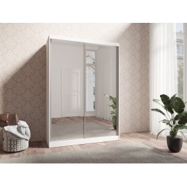 Szafa 2-drzwiowa przesuwna LONDON LUX GB 150 cm - biały/lustro -HELVETIA MEBLE